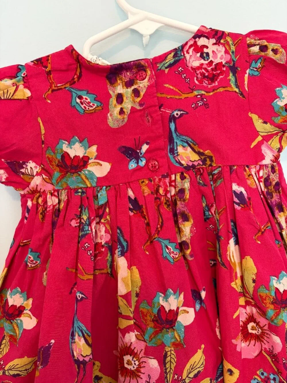 Next UK Baby Girl Magenta Pink Smocked Tropical Dress and Sweater Set